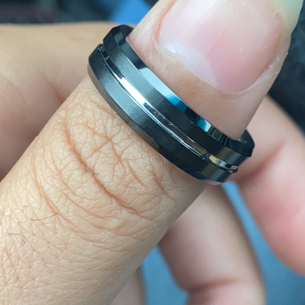 Men’s black tungsten wedding band
